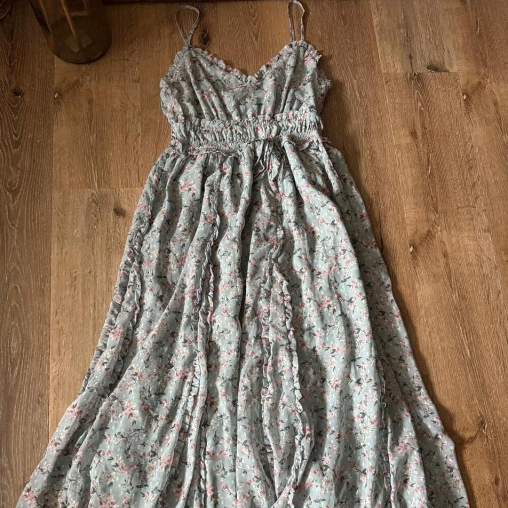 Storial ruffle Blue floral midi maxi dress with adjustable straps size medium